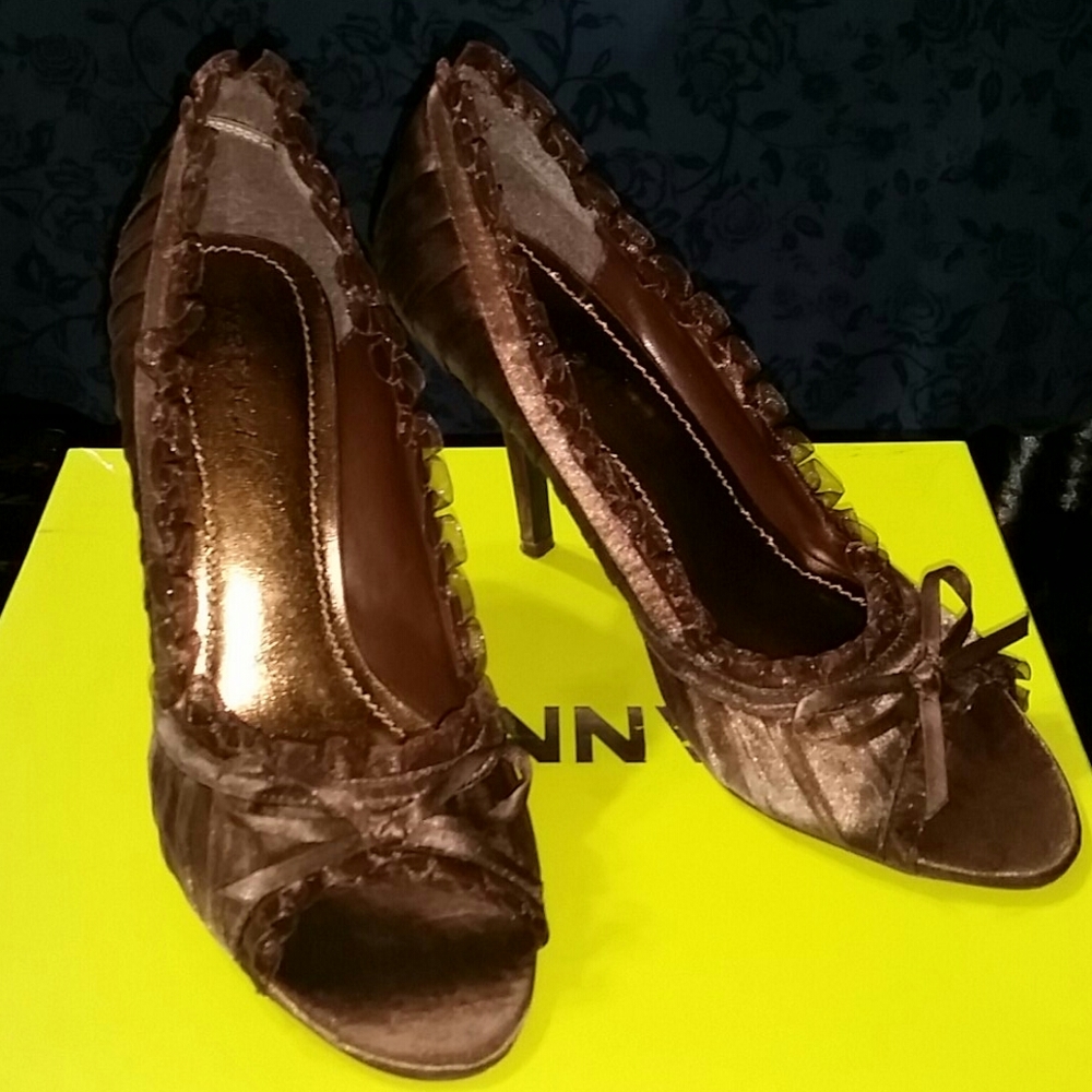 Sexy Metallic Peep Toe Brown/Bronze Pinup Heels